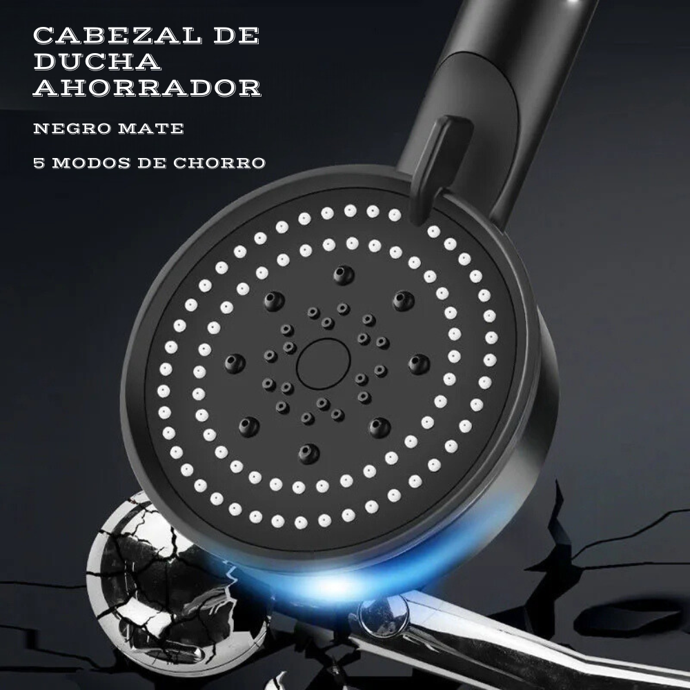 CABEZAL DE DUCHA AHORRADOR | 5 MODOS DE CHORRO | COLOR NEGRO